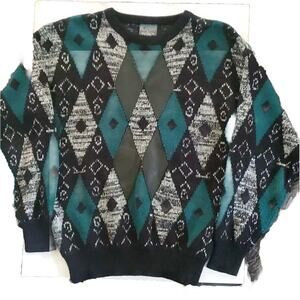 Playboy XL Diamond Pattern Faux Leather Long Sleeve Crew Neck Men's Sweater